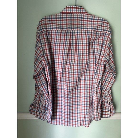 Peter Millar Men's Dress Shirt Size L Long Sleeve Button Front Check Blue Cotton - Picture 2 of 3